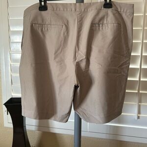 Tan Athletic Knee-Length Shorts with Flat Front